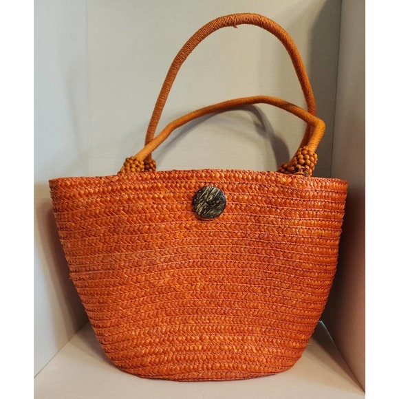 Cappelli Straworld Orange Straw Beach Bag with Beaded Handles *See Description* - Picture 1 of 8
